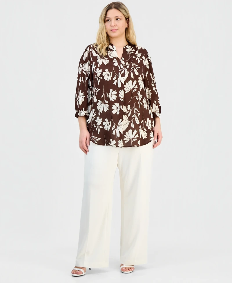 Anne Klein Plus Split-Neck 3/4-Sleeve Top