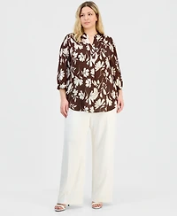 Anne Klein Plus Split-Neck 3/4-Sleeve Top