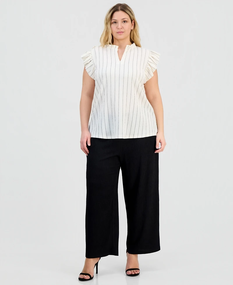 Anne Klein Plus Size Flutter-Sleeve Split-Neck Top