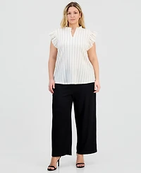 Anne Klein Plus Size Flutter-Sleeve Split-Neck Top