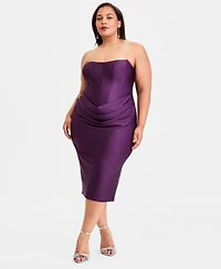 B Darlin Trendy Plus Strapless Satin Sheath Dress