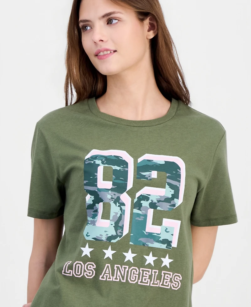 Love Tribe Junior's La Number Camo Crewneck Tee