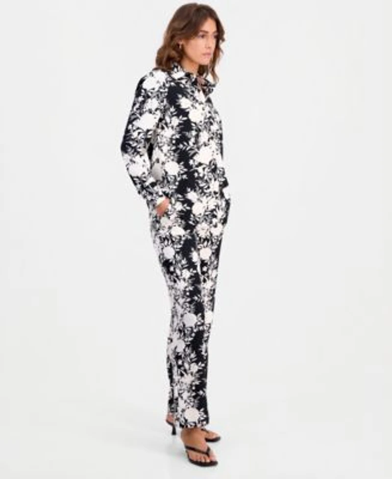 Bar Iii Womens Shadow Floral Print Shirt Shadow Floral Print Pull On Pants Macys Exclusive