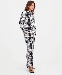 Bar Iii Womens Shadow Floral Print Shirt Shadow Floral Print Pull On Pants Macys Exclusive