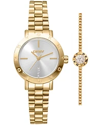 Dkny Women's Essentials Quartz Gold-Tone Stainless Steel Bracelet Watch 28mm Gift Set