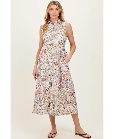 Pinkblush Maternity Multicolor Garden Print Sleeveless Shirt Dress