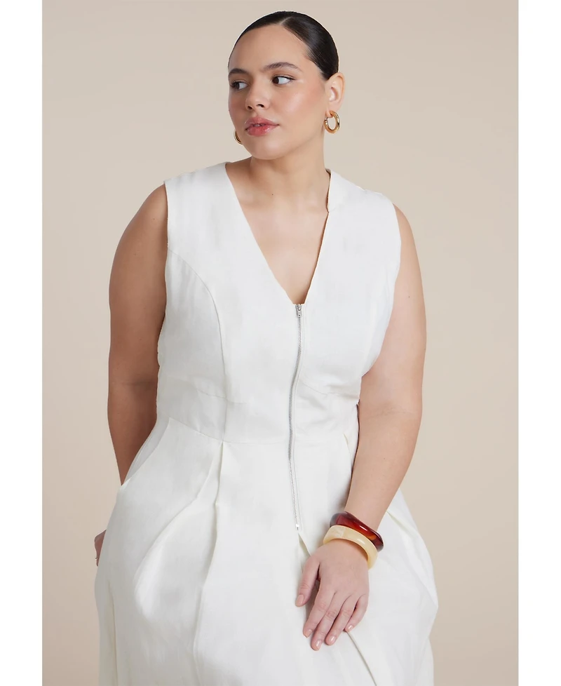 Eloquii Women's Zipper Detail Linen Maxi Dress