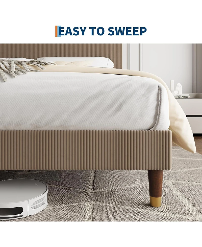 gaomon King Upholstered Bed Frame with Headboard, Corduroy Platform with Wood Slats Support