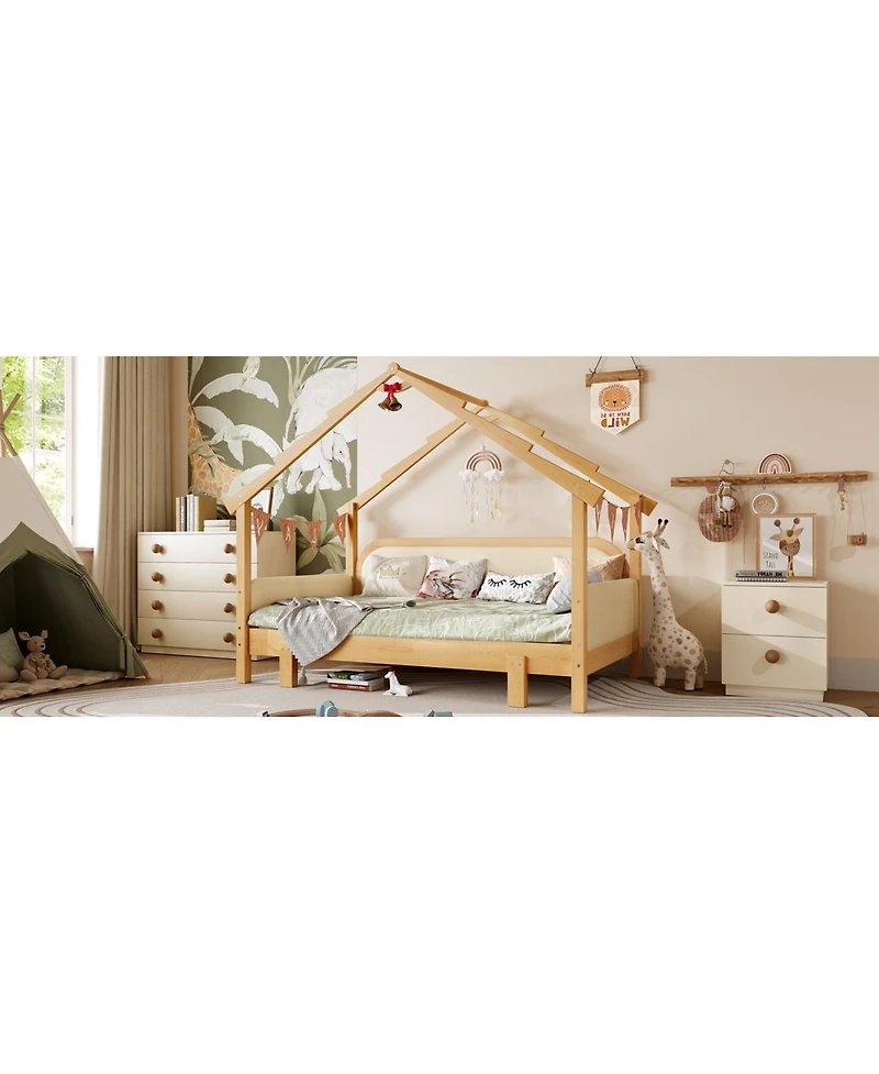 Streamdale Furniture Streamdale Twin Size Wood Treehouse Bed with Soft Cushion Rails