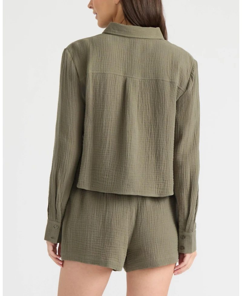 Ellen Tracy Women's Double Gauze Button Front Shirt