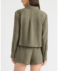 Ellen Tracy Women's Double Gauze Button Front Shirt
