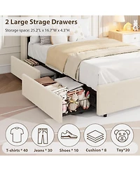 gaomon Twin Boucle Upholstered Bed Frame with Storage Bookcase Headboard and 2 Drawers