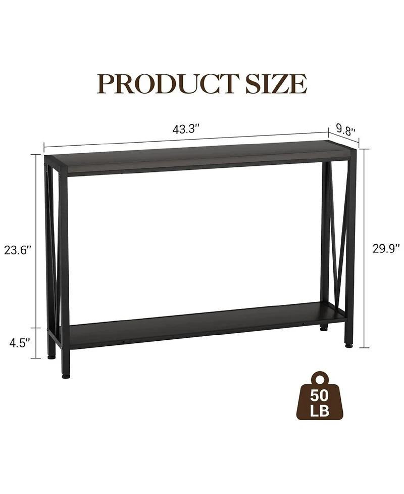 gaomon 43" Industrial Console Table with Open Storage Shelf