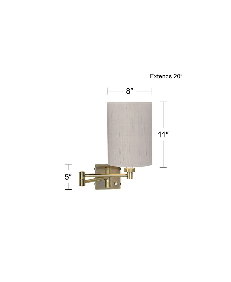 Barnes and Ivy Modern Swing Arm Wall Lamp Dark Plug-In Light Fixture Linen Cylinder Shade for Bedroom Bedside