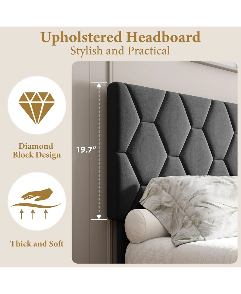gaomon Twin Upholstered Bed Frame with Headboard, Platform Design with Wood Slats