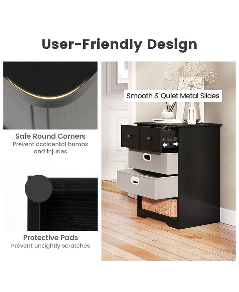 Gouun 4-Drawer Modern Chest Dresser with Open Shelf and Fabric Drawers