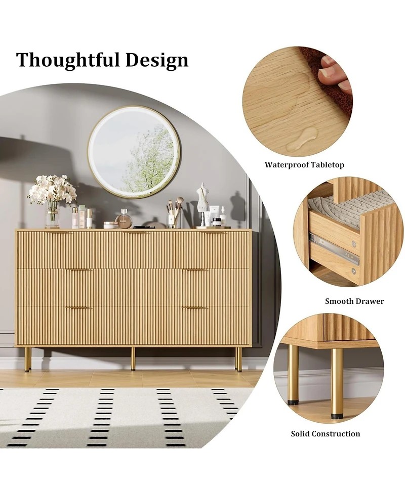 gaomon 55" Wide 7-Drawer Fluted Dresser, Modern Wooden Double Chest for Hallway