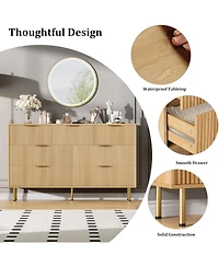 gaomon 55" Wide 7-Drawer Fluted Dresser, Modern Wooden Double Chest for Hallway