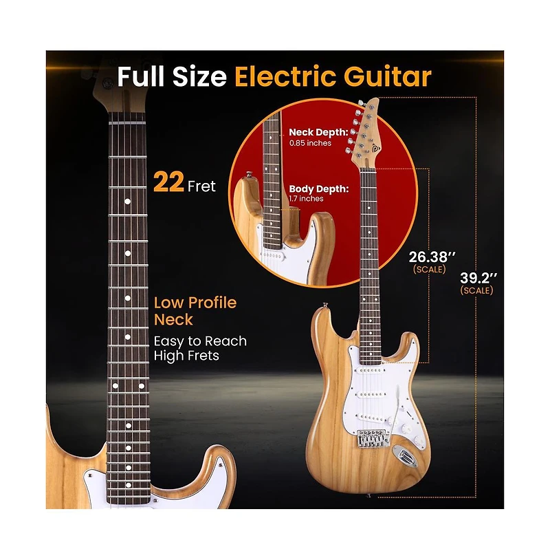 Pyle St Style Electric Guitar Kit with 5W Amplifier and Accessories (PEGKT400NT) - High Gloss