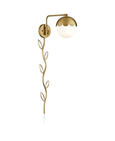 360 Lighting Kelowna Modern Swing Arm Wall Lamp with Cord Cover Brass Plug-in Light Fixture Glass Globe Shade for Bedroom Bedside Living Room Reading