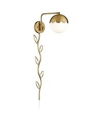 360 Lighting Kelowna Modern Swing Arm Wall Lamp with Cord Cover Brass Plug-in Light Fixture Glass Globe Shade for Bedroom Bedside Living Room Reading