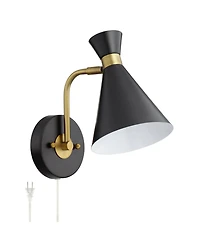 360 Lighting Modern Wall Lamp with Usb Port Matte Brass Plug-In 6 1/4" Light Fixture Cone Shade for Bedroom Bedside House Reading