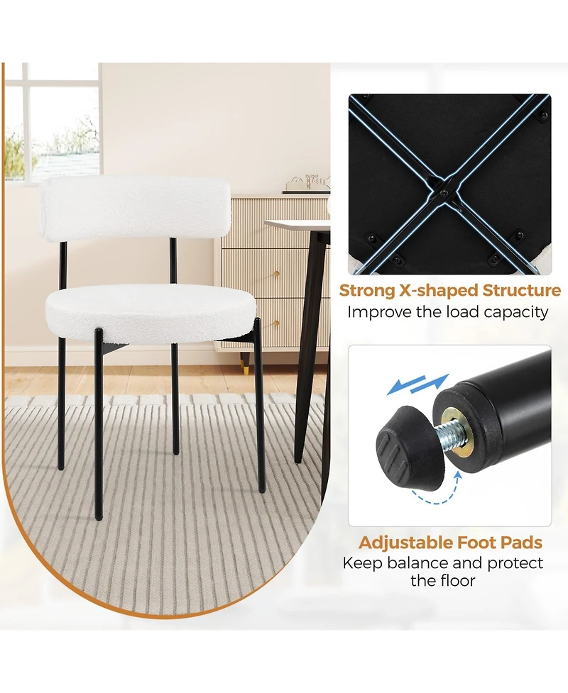 Gymax Round Dining Chairs Set of 2 with Curved Backrest Filled Sponge Metal Legs