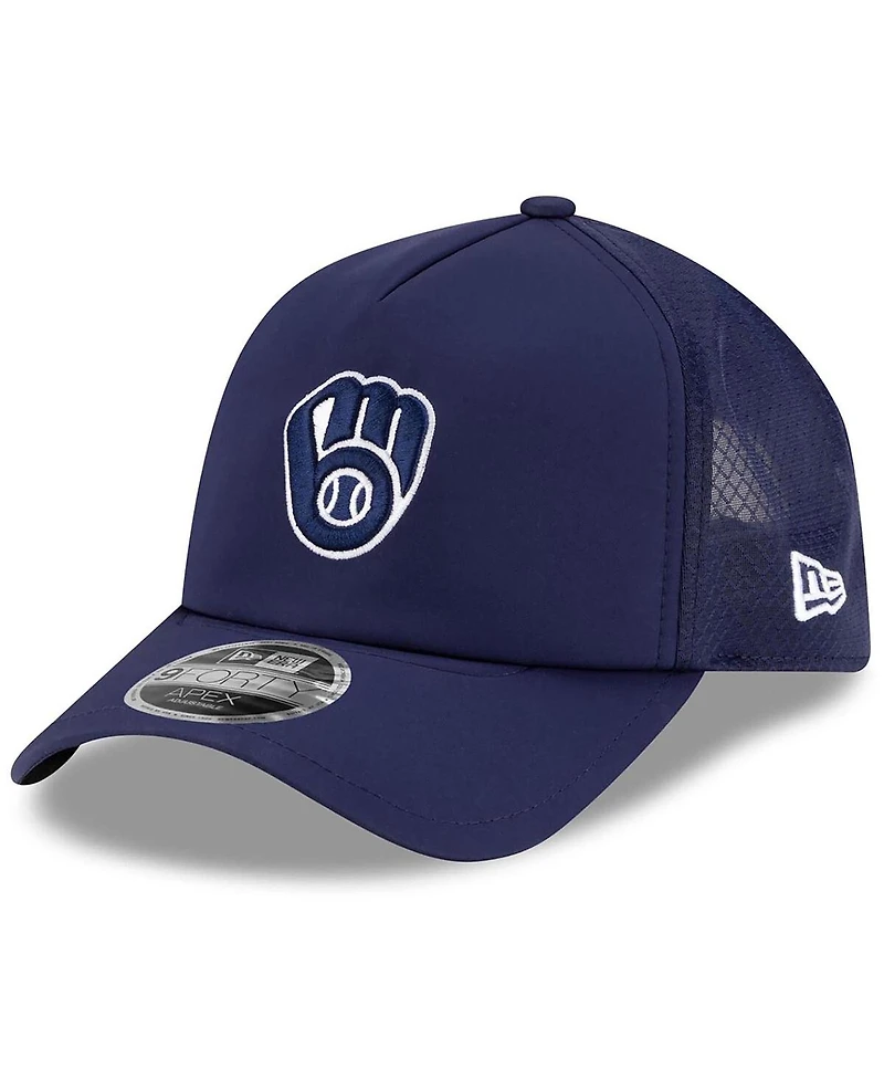 New Era Men's Navy Milwaukee Brewers 2026 Batting Practice Apex 9FORTY Adjustable Trucker Hat