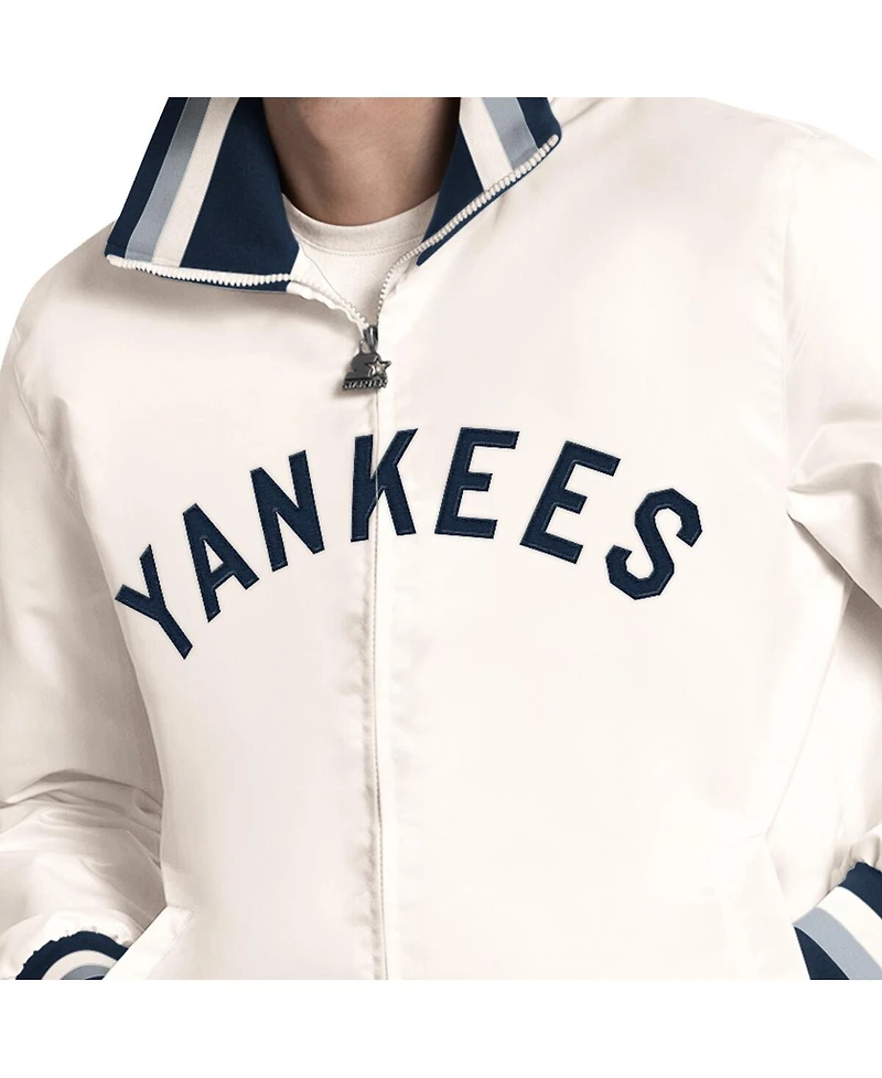 Starter Men's White New York Yankees The Captain Cooperstown Logo Full-Zip Varsity Jacket