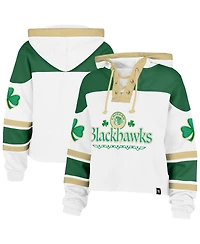 '47 Brand Women's White Chicago Blackhawks McLucky Cropped Lacer Hoodie
