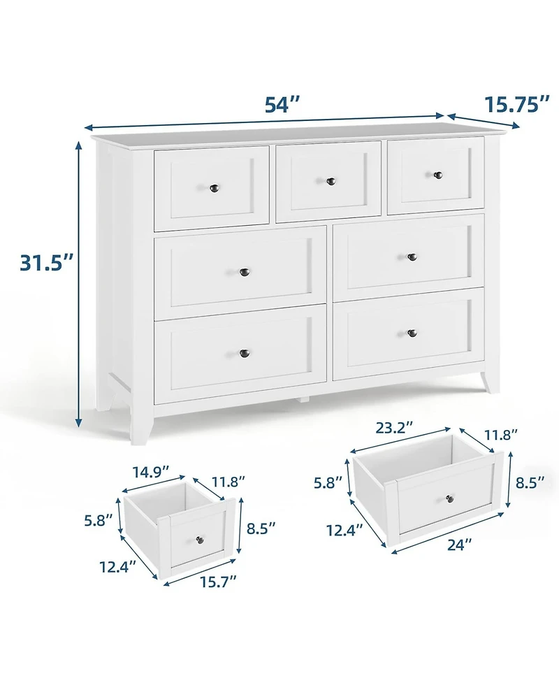 gaomon Garvee 54" Wide 7-Drawer Modern Dresser, Deep Drawers for Bedroom