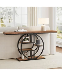 gaomon 55" Industrial Narrow Console Sofa Table with O-Shaped Metal Frame and 5-Tier Storage