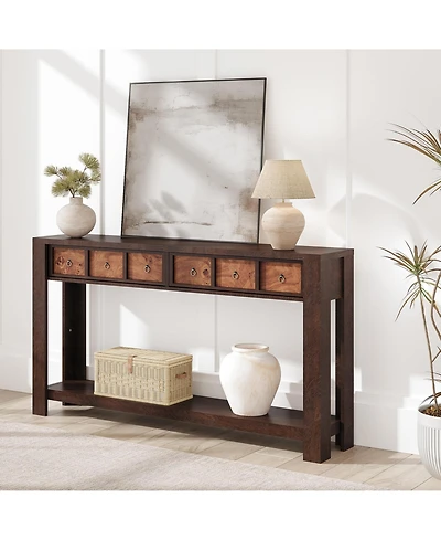 gaomon 54-Inch Farmhouse Wooden Console Table with 2 Drawers and Open Shelf, Entryway Table for Living Room, Hallway and Foyer