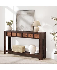 gaomon 54-Inch Farmhouse Wooden Console Table with 2 Drawers and Open Shelf, Entryway Table for Living Room, Hallway and Foyer