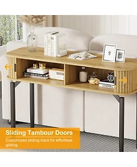 gaomon 47" Modern Wooden Fluted Console Table with Sliding Door and Storage, Sofa Table for Living Room