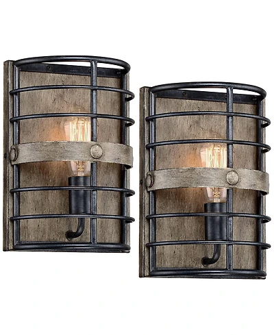 Franklin Iron Works Lexi Farmhouse Rustic Industrial Wall Light Sconces Set of 2 Oil Rubbed Bronze Hardwire 8" Fixture for Bedroom Bathroom Vanity