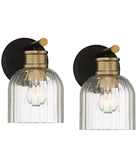 Stiffel Lana 9" High Modern Wall Sconce Light Lamp Fixture Mount Set of 2 Bathroom Bedroom Hardwired Warm Brass Glass Shade