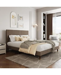 gaomon Queen Upholstered Bed Frame with Headboard, Corduroy Platform with Wood Slats Support