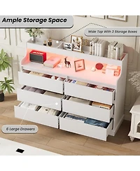 gaomon 6-Drawer Dresser with Led Lights & Charging Station, Modern Large Capacity Organizer