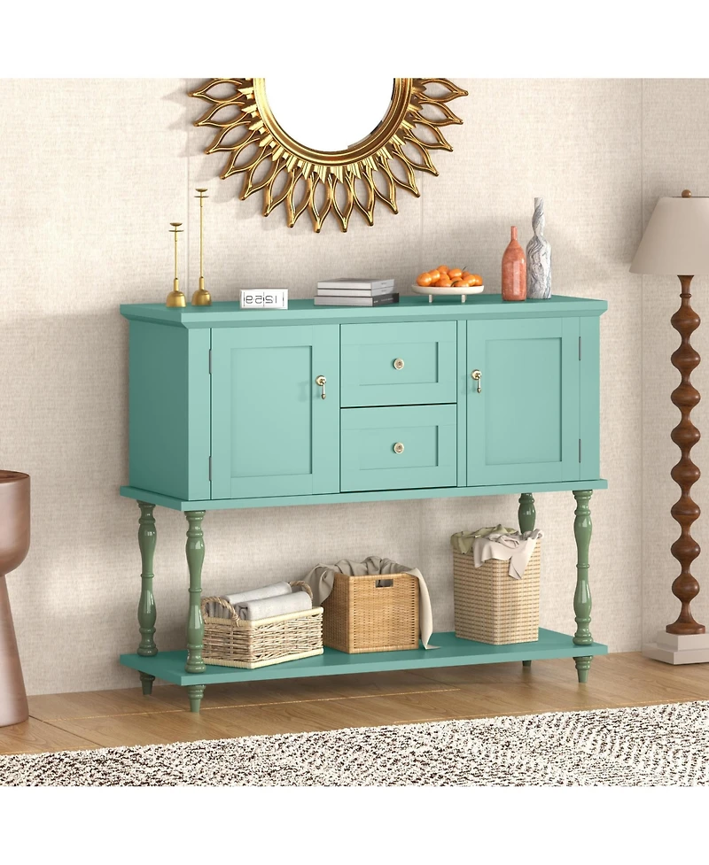 gaomon 42" Farmhouse Wooden Console Table with 2 Drawers, 2 Doors and Storage Shelf