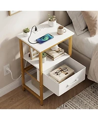 Gouun Nightstand with Built-In Charging Station and Adjustable Fabric Drawer