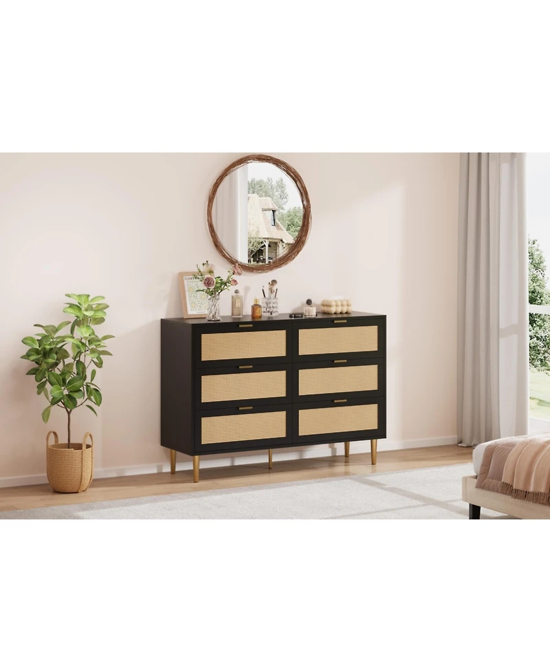 gaomon 6 Drawer Rattan Dresser for Bedroom