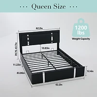 Streamdale Furniture Led Bed with Usb-c, Faux Leather