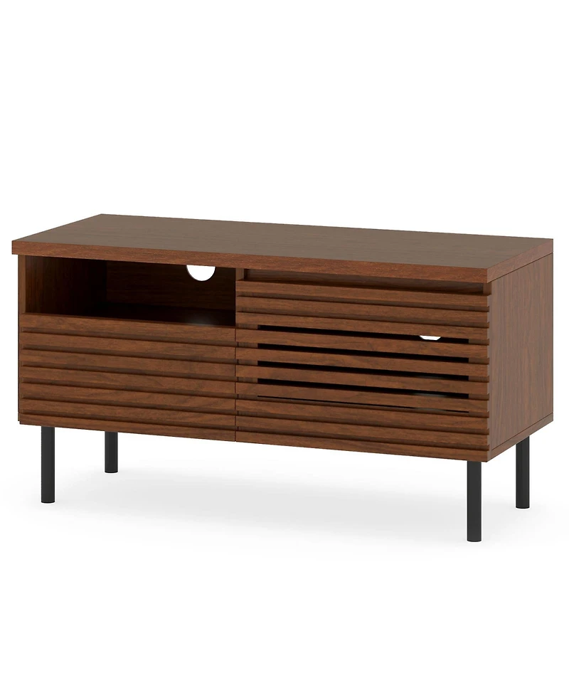 Sugift Mid Century Fluted Tv Stand for 40 in Tv with Open Storage