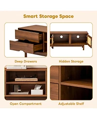 Rainsken Tv Stand for TVs up to 85 Inch, Media Console Table with 2 Drawers and Rattan Front Panels, Entertainment Center for Living Room