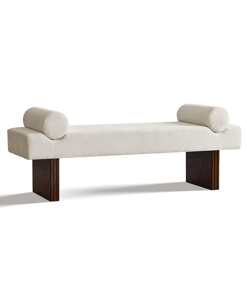 Maison Boucle 60" Chenille Bedroom Bench, End of Bed Upholstered Bench with Bolsters