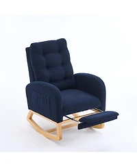 Rainsken Teddy Fabric Accent Rocking Chair, Leisure Recliner with Side Pocket and Retractable Footstool for Living Room, Balcony