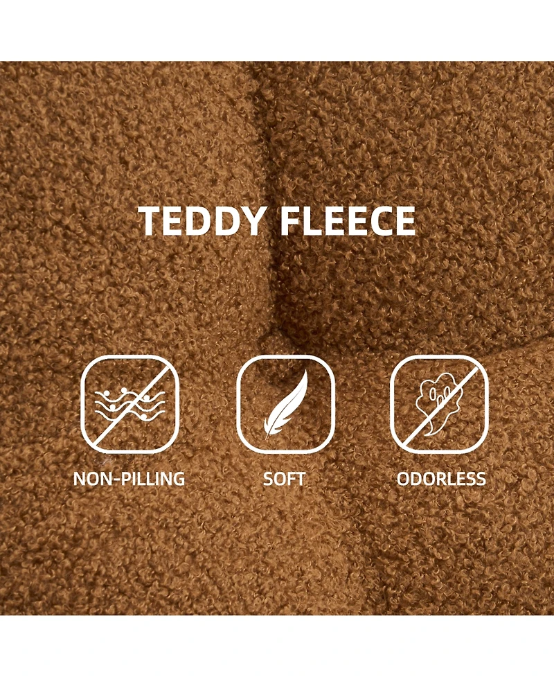 Rainsken Teddy Upholstered Recliner Rocking Chair, Soft Plush Accent Chair with Side Pocket and Retractable Footstool for Living Room, Balcony