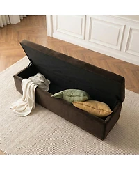 Maison Boucle 60" Velvet Storage Bench Ottoman with Lift-Top and Walnut Base