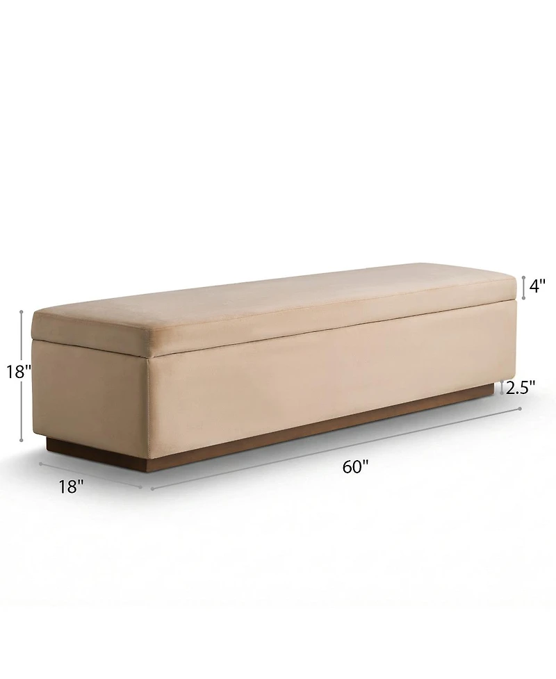 Maison Boucle 60" Velvet Storage Bench Ottoman with Lift-Top and Walnut Base